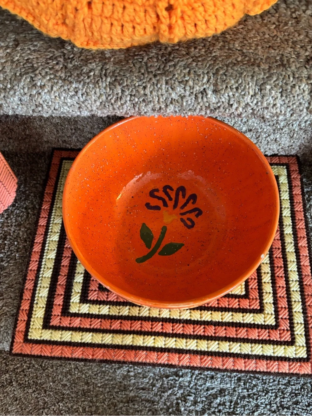 Handcrafted Orange Crochet Round Pillow - Vibrant Autumn Accent